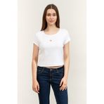 Calvin Klein A- Woven Label 2X2 Rib Baby Tee Kadın Bisiklet Yaka T-Shirt Beyaz