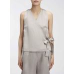 Calvin Klein Açık Gri Kadın V Yaka Bağlamalı Keten Bluz VISCOSE LINEN HALTERNECK TOP, 38 Cm, 5003124205003