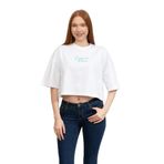 Calvin Klein Cropped Boxy Fit T-Shirt Zincir Dikiş Logolu Brilliant White, XL, LV047C202G, Brilliant White, Kadın