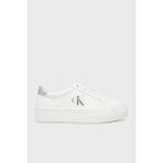 Calvin Klein Deri Logolu Sneaker Ayakkabı YW0YW0187702R Bayan Ayakkabı YW0YW01877 02R - Beyaz - Gümüş