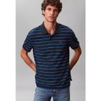 Calvin Klein Erkek Çizgili Desen Kısa Kol Regular Fit Pamuklu Lacivert Polo Yaka T-Shirt LV04RF216G-CEF - XL