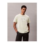 Calvin Klein Erkek Normal Kesim Yuvarlak Yakalı CK Logo Baskılı Pamuklu Kısa Kollu Bej T-Shirt LV04RB862G-PWM