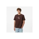 Calvin Klein Erkek Normal Kesim Yuvarlak Yakalı CK Logo Baskılı Pamuklu Kısa Kollu Kahverengi T-Shirt