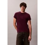 Calvin Klein Erkek Rahat Kesim Bisiklet Yaka Kadife Logolu T-Shirt - Bordo