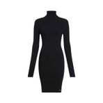 Calvin Klein Jeans Balıkçı Yaka Düz Siyah Kısa Kadın Elbise WOVEN LABEL TIGHT SWEATER DRESS