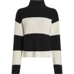 Calvin Klein Jeans Balıkçı Yaka Standart Çizgili Beyaz Kazak Kadın Chunky Loose Hıgh Neck Sweater - XS