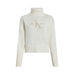 Calvin Klein Jeans Balıkçı Yaka Standart Nakışlı Beyaz Kazak Kadın CHENILLE MONOLOGO SWEATER