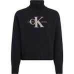 Calvin Klein Jeans Balıkçı Yaka Standart Nakışlı Siyah Kazak Kadın Chenılle Monologo Sweater - XS