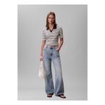 Calvin Klein Jeans Siyah - Beyaz Kadın Standart Çizgili Polo T-Shirt SS MONOLOGO BABY RIB POLO STRIP