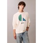 Calvin Klein Jeans Uzun Kollu Renk Bloklu Grafik Pamuklu Beyaz Erkek Kazak LV04RC303G-YAS