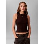 Calvin Klein Jeans Yuvarlak Yaka Düz Koyu Kahve Kadın Atlet Woven Label 2x2 Baby Rıb Tank - XS