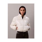 Calvin Klein Kadın Beyaz Puffer Mont Uzun Kol Düz Yaka Regular Fit Klasik Stil