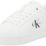 Calvin Klein Kadın Deri Bağlamalı Düz Taban Yuvarlak Burun Ck Desenli Beyaz Sneaker YW0YW01902-01W, Beyaz Parlak Beyaz Siyah, 38 EU, numeric_38