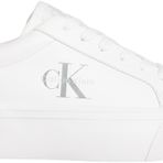 Calvin Klein Kadın Gümüş Logo Etiket Vulkanize Spor Ayakkabı, Beyaz (Parlak Beyaz/Gümüş), 4