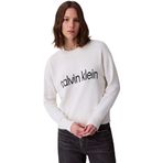Calvin Klein Kadın Jakarlı Logolu Triko Kazak - Krem, Tofu, S