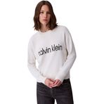 Calvin Klein Kadın Jakarlı Logolu Triko Kazak - Krem, Tofu, Xs
