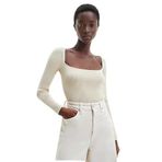 Calvin Klein Kadın Kare Yaka, Uzun Kollu, Basic Bej Kazak