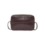 Calvin Klein Kadın Kroko Desenli Metal Amblemli Kamera Çanta - Bordo