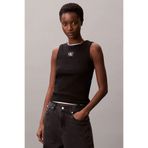 Calvin Klein Kadın Regular Fit Fitilli Dokuma Etiketli T-Shirt - Siyah