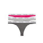 Calvin Klein Kadın string tanga (3'lü paket), Çok Renkli (Pembe/Gri/Rainer Stripe_Silver), XL