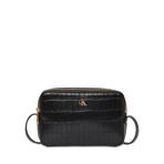 Calvin Klein Kroko Desenli Metal Amblemli Kamera Omuz Çanta, Tek Ebat, LV04F3285G, BLACK/ANTIQUE LIGHT GOLD, Kadın