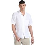Calvin Klein Linen Cotton Cuban S/S Shirt Erkek Gömlek, Beyaz, S