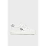 Calvin Klein Logolu Deri Sneaker Ayakkabı YW0YW0187602R Bayan Ayakkabı YW0YW01876 02R - Beyaz - Gümüş