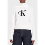 Calvin Klein Logolu Pamuklu Relaxed Fit Balıkçı Yaka Kazak LV047D354GYAA Bayan Kazak LV047D354G Yaa - Beyaz - S
