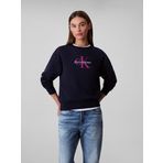 Calvin Klein LS MONOLOGO FRENCH TERRY RLXD CN Kadın Sweatshirt, Mavi, XS