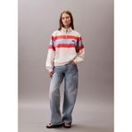 Calvin Klein Rugby Jersey 1/4 Zıp Strıpe Top, Whıte, Xs