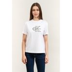Calvin Klein SS Classic Monologo Metallic Cne Kadın Bisiklet Yaka T-Shirt Beyaz