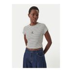 Calvin Klein Striped Monologo Bab Kadın Bisiklet Yaka T-Shirt Siyah