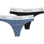 Calvin Klein THONG 2PK Kadın Tanga, Black/Blue Tulip, L