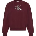 Calvin Klein Uzun Kollu Monologo Penye Rahat Kesim Bisiklet Yaka Sweatshirt, L, CK 2895, Bordo, kadın