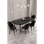 Calvin Siyah Mermer Desen 80X132 Mdf Açılabilir Mutfak Masası Takımı 4 Adet Sandalye