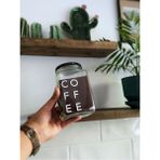 Cam Dekoratif Erzak Kahve Kavanozu Çay Şeker Kavanozu Coffee Etiketli - Altın - 1 - 1,3 lt