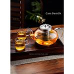 Cam Demlik Borasilikat Demlik Çelik Süzgeçli Çay Demliği Isıya Dayanıklı Bitki Çayı Demlik 1000 ml