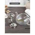 Cam Demlik Borasilikat Demlik Çelik Süzgeçli Çay Demliği Isıya Dayanıklı Bitki Çayı Demlik 800 ml