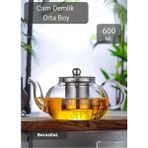Cam Demlik Çelik Süzgeçli Demlik Isıya Dayanıklı Bitki Çayı Demliği Borosilat 600 ml