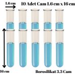 Cam Deney Tüpü 4 ve 10 Adet Setler Laboratuvar Test Tüpü - 1.6x16cm 10 adet