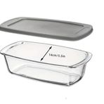 Cam Ekmek Pişirme Tavası Kapaklı, Dikdörtgen, 1800ml, 27x14x7.1cm, Mikrodalga Fırına Uygun, Kilitlenebilir Saklama Kabı