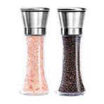 Cam Gövdeli Metal Krom Renk Kapaklı Tuz Karabiber Değirmeni Tuz Karabiber Öğütücü 19 Cm 2 Adet No Color