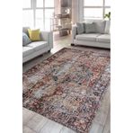 Çam Halı Anatolia 32-038 Etnik Eskitme Desenli Dokuma Tabanlı Yıkanabilir Şönil Salon ve Oda Halısı, Kiremit 4, 115 x 170