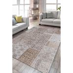 Çam Halı Siesta Patchwork 32-458 Etnik Eskitme Desenli Dokuma Tabanlı Yıkanabilir Şönil Salon ve Oda, Bej, 115 x 170