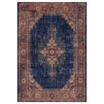 Çam Halı Siesta Vintage 32-030 Etnik Eskitme Desenli Dokuma Tabanlı Yıkanabilir Şönil Salon ve Oda H, Lacivert, 115 x 170