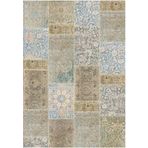 Çam Halı TD768 Gloria Bej Mavi Patchwork Desen Dokuma Saçaklı Kilim