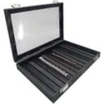 Cam Kapaklı Deri Kumaş Bölmeli Kolye ve Bileklik Tablası Siyah 34X24 cm - Ahşap