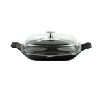 Cam Kapaklı Dökme Demir Izgara Tavası 26 x 26 cm Metal Saplı Lava