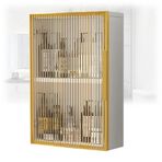 Cam Kapılı Duvara Monte Ahşap Banyo Dolabı - Mutfak, Çamaşırhane veya Yatak Odası için Şık Depolama Düzenleyici - Delme Gerekmez, Altın Kapı, 40x14x60cm