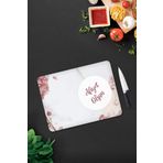 Cam Kesme Tahtası - Cam Kesme Tablası | Afiyet Olsun | Pudra Pembe Çiçekler | 30cm x 40cm